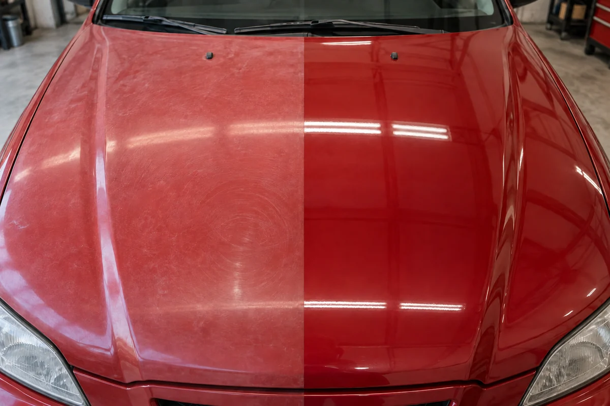 AI-generated comparison: faded paint on the left and an illustrated deeper-looking finish on the right
