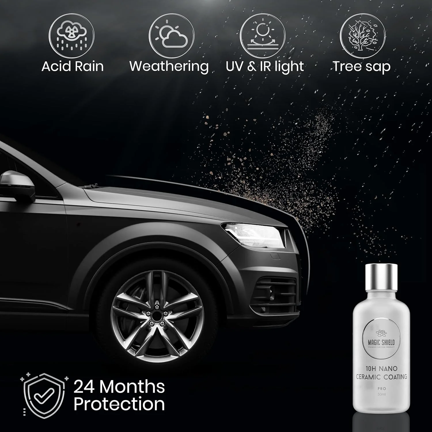Magic Shield nano ceramic coating creating a glossy protected car finish