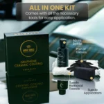 Complete coating kit contents with bottle applicator towel and gloves