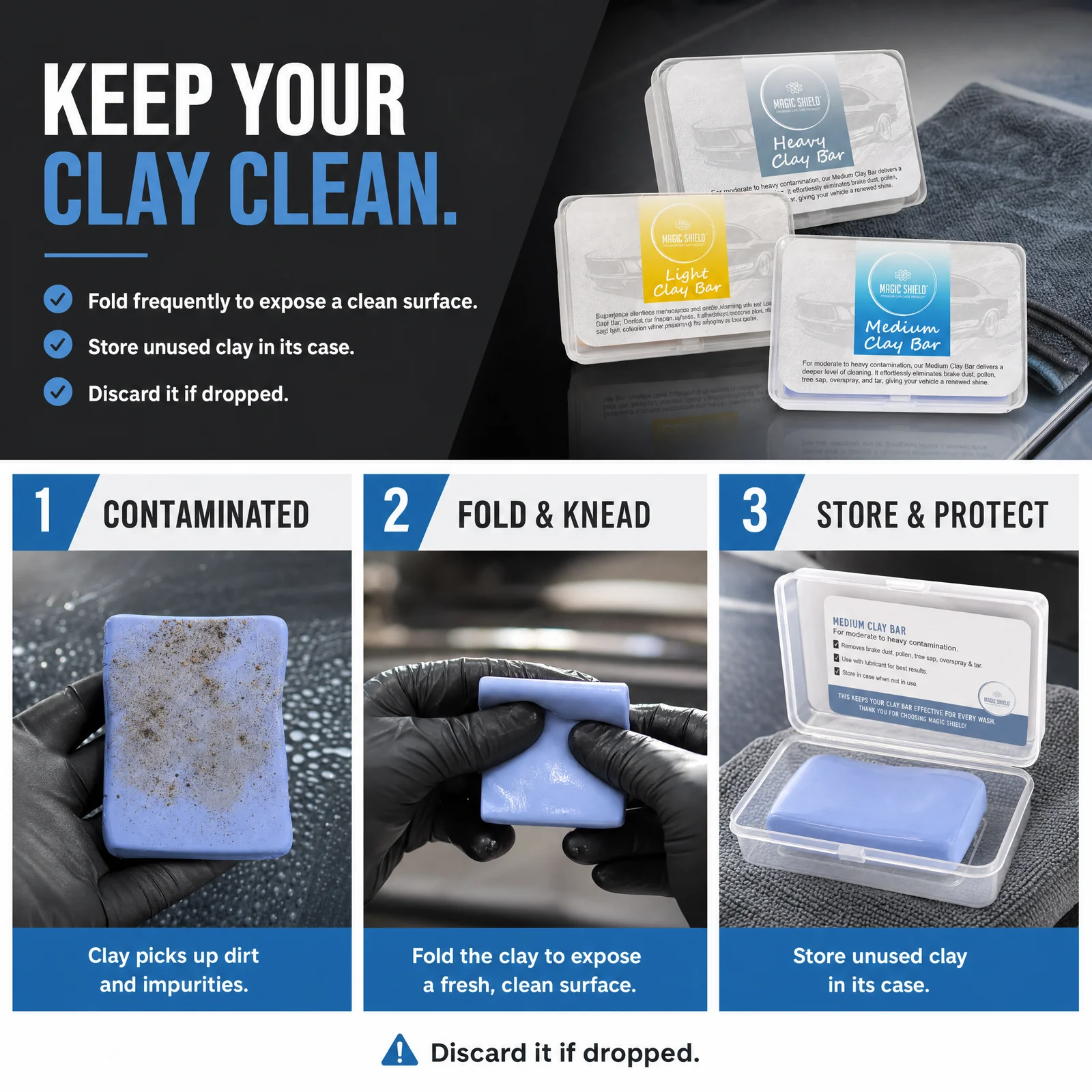 How to fold, clean, store and safely discard an automotive clay bar