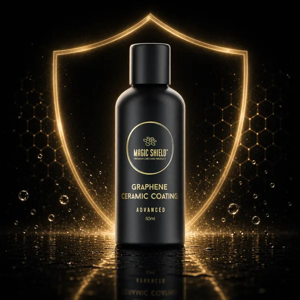 Magic Shield Graphene Ceramic Coating bottle with a glowing gold shield