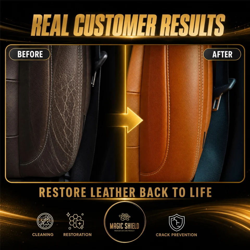 Automotive leather seat before and after cleaning and coating